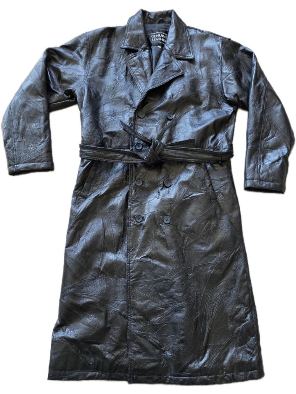 Vtg Giovanni Navarre Black Patchwork Leather Coat XL